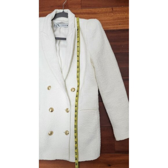 ZARA White Bouclé Double Breasted Blazer Gold Buttons Textured Jacket Women’s S - Picture 11 of 16